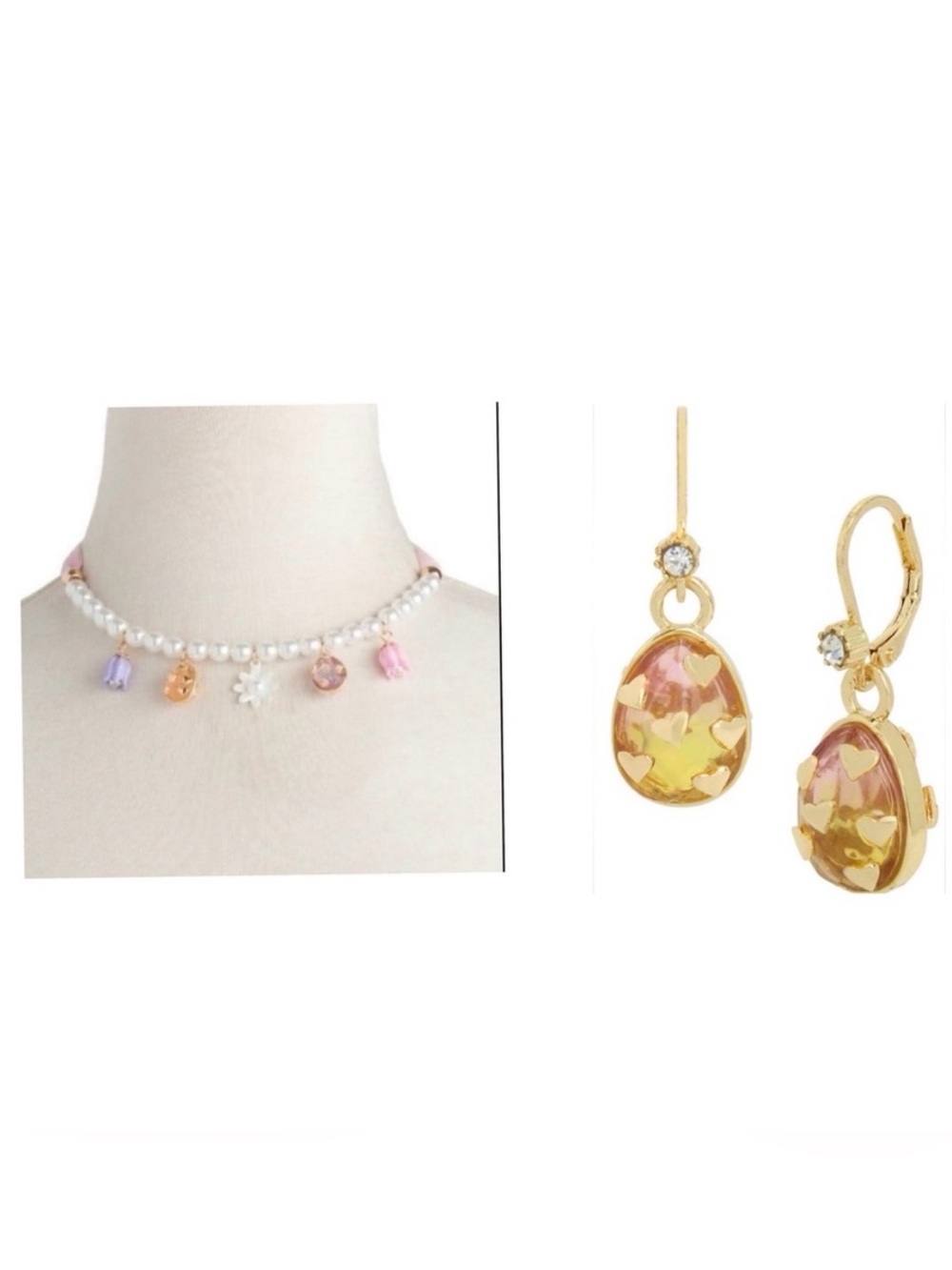 BETSEY JOHNSON SET Easter Holiday Multiple Charms Necklace & Earrings NEW NWT